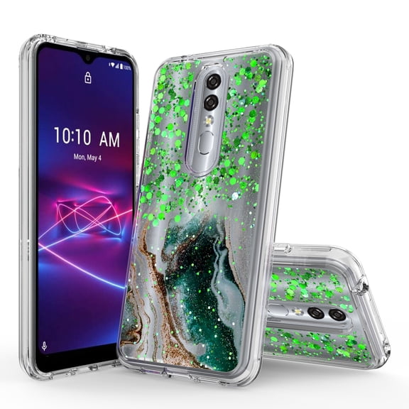 Coolpad Legacy Brisa Case, Rosebono Hybrid Bling Glitter Sparkle Epoxy Graphic Marble Colorful Silicone Skin Cover Armor Case for Coolpad Legacy Brisa (Green)