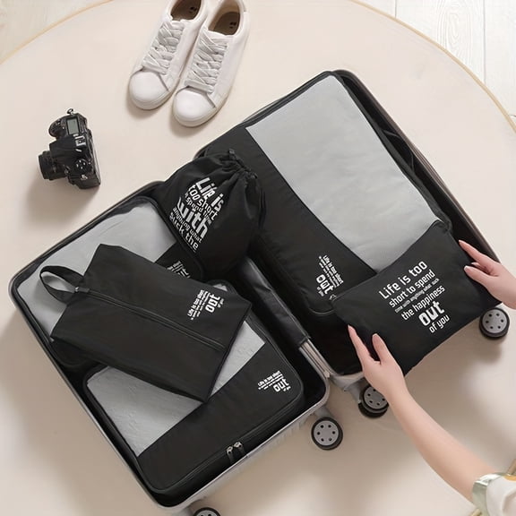 Coolsilk cotton 6pcs Travel Luggage Packing Organizers Set With Toiletry Bag, Clothing Classification Storage Bag