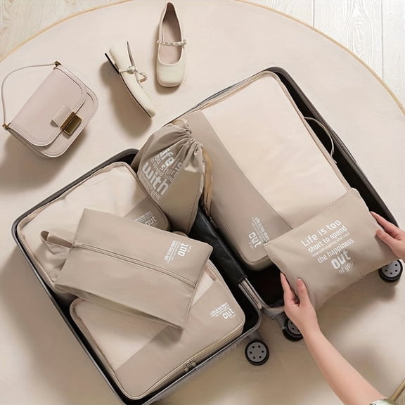 Coolsilk cotton 6pcs Travel Luggage Packing Organizers Set With Toiletry Bag, Clothing Classification Storage Bag