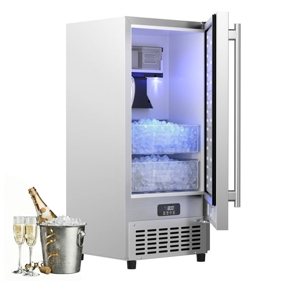 Coolski 15 in. 100lbs/24H Commercial Nugget Ice Maker in Silver, Bulit-in/Freestanding, Auto-Cleaning