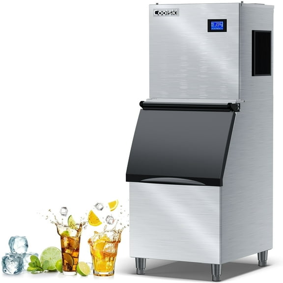Coolski 300lbs/24h Commercial Ice Maker Machine, 22'' Wide Ice Machine with 300lbs Large Storage Bin