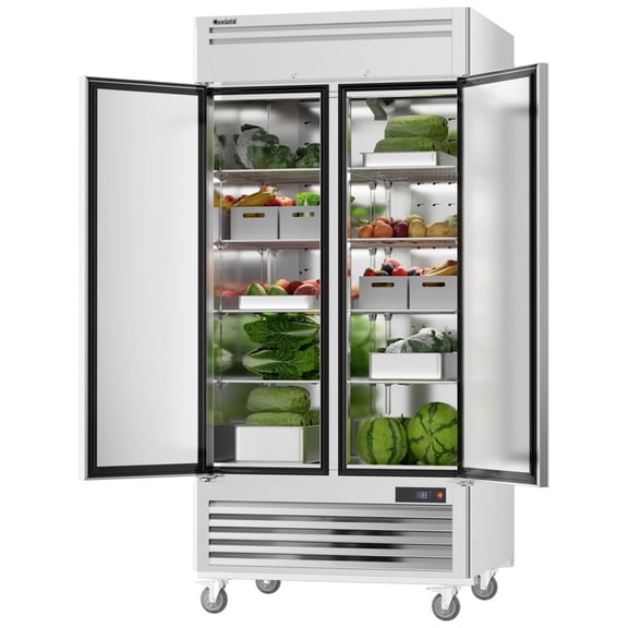 Coolski 40 in. 35 cu. ft. Auto / Cycle Defrost Commercial Refrigerator Reach in 2 Door Upright Refrigerator in Stainless Steel
