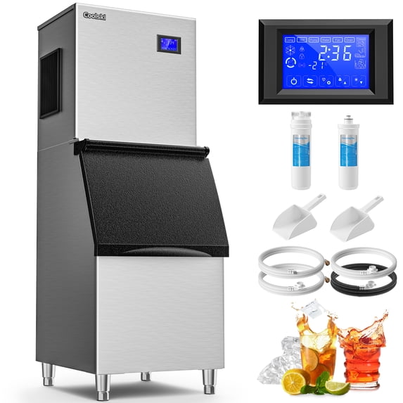 Coolski Commercial Ice Machine 550 Lb. Daily Production, 22'' Wide Ice Maker with Large Storage Bin, Industrial Ice Machine for Restaurants Bars Hotels