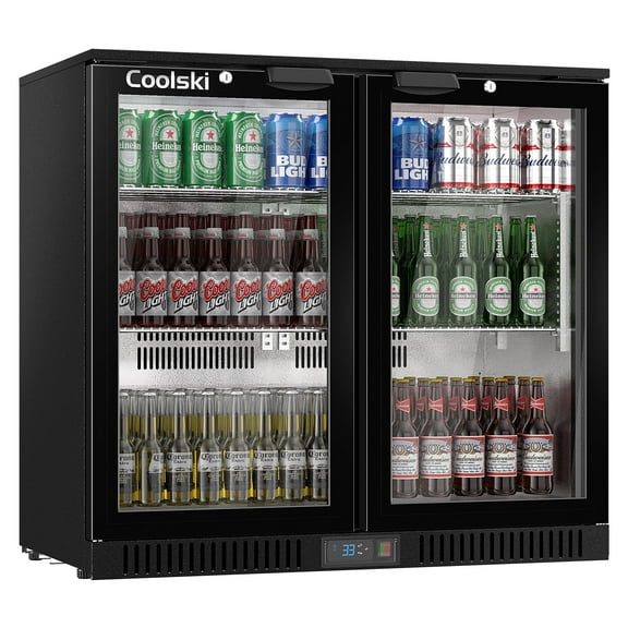 Coolski 7.4 Cu.ft Back Bar Cooler Commercial Undercounter Refrigerator with 2 Glass Door, Doe/ETL