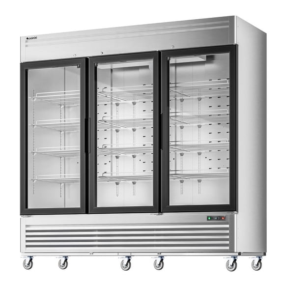 Coolski 82 in. 78.2 cu. ft. Auto / Cycle Defrost 3-Glass Door Commercial Reach In Display Upright Freezer in Stainless Steel