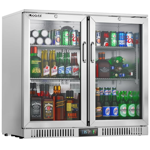 Coolski Undercounter Beverage Refrigerator, 36’’ Wide Commercial Back Bar Cooler Fridge with 2 Glass Doors, ETL NSF Approved
