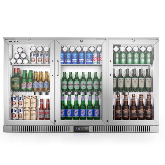 Coolski 53 Wide Beverage Refrigerator with 3 Doors, Commercial Back Bar Cooler Fridge for Beer Soda Wine, ETL NSF Approved, Stainless Steel