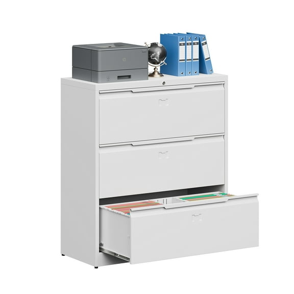 Coolsun Lateral File Cabinet, 3 Drawer File Cabinet with Lock, Wide Filing Cabinet for Home Office, Metal Locking Cabinet for Hanging A4/F4/Letter/Legal, Assembly Required (White, 3 Drawer)