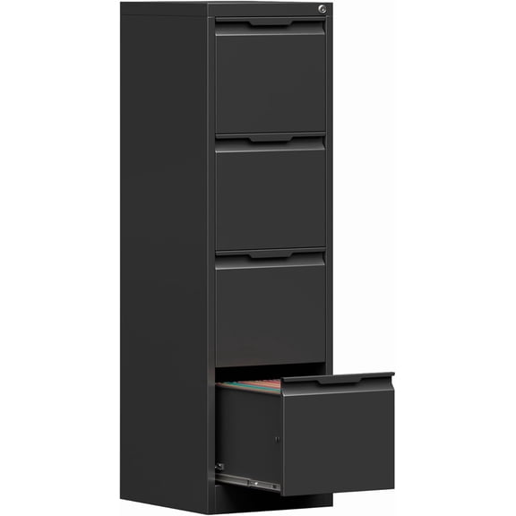 Coolsun Metal File Cabinet with Lock, 4 Drawer Filing Cabinet for Home Office, Locking Vertical Filing Cabinet for A4/F4/Lagel/Letter Assembly Required (Black, 4 Drawer)