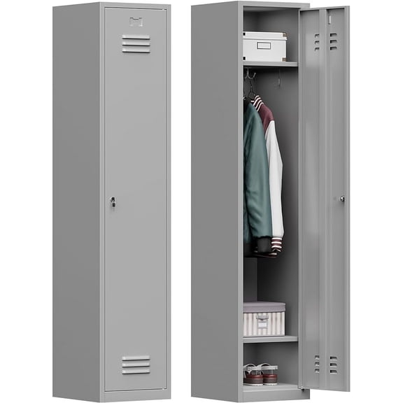 Coolsun Metal Locker with Lock, 1 Door 71" Employees Storage Locker with Clothes Hook, Locking Cabinet for Home,School,Gym,Office (Gray, 1 Door)