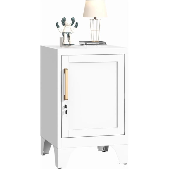 Coolsun Metal Nightstand with Door and 1 Adjustable Shelf, 23.6" H Bedroom Side Table, Metal Beside Storage Cabinet with Adjustable Leveling Feet, Modern End Table for Bedroom, Home(White)