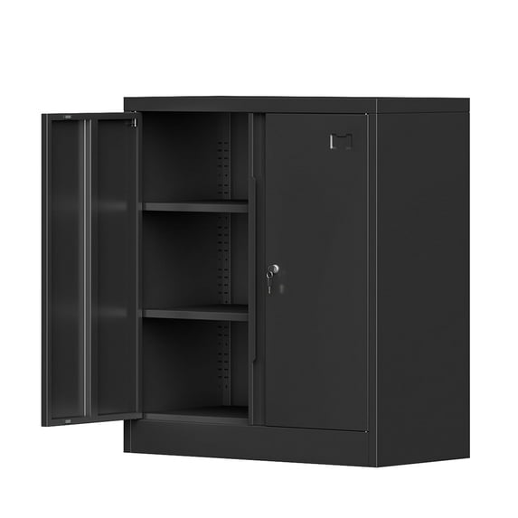 Coolsun Garage Storage Cabinet, Metal File Cabinet with Lockable Doors and Adjustable Shelves, Black Steel Storage Cabinet for Home,School,Office,Garage