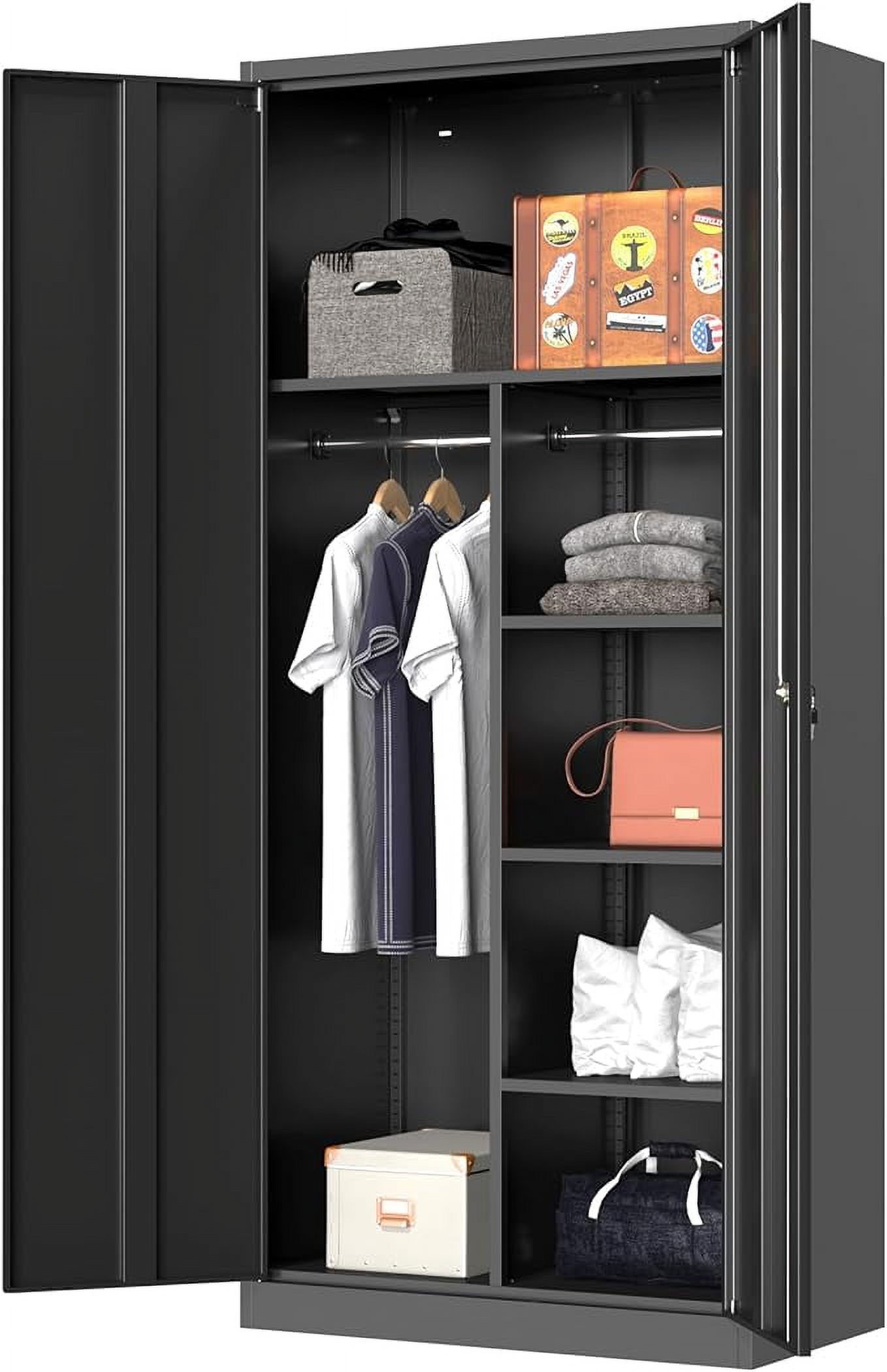 Metal Wardrobe Cabinet, 71" Lockable Wardrobe Closet with 2 Hanging Rods and Adjustable Shelves, Metal Armoire Closet with Locking Doors for Bedroom,Home Office,Gym