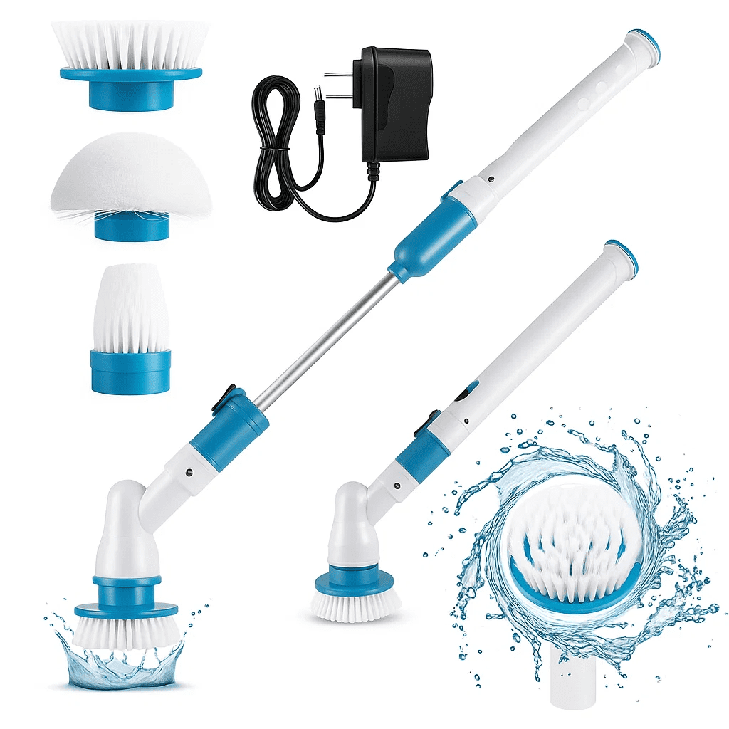 Cooltop Electric Spin Scrubber Power Brush Floor Scrubber Cordless Shower Scrubber with 3 Replaceable Brush Heads Adjustable Extension for Tub, Tile, Floor, Wall