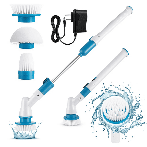 Cooltop Electric Spin Scrubber Power Brush Floor Scrubber Cordless Shower Scrubber with 3 Replaceable Brush Heads Adjustable Extension for Tub, Tile, Floor, Wall