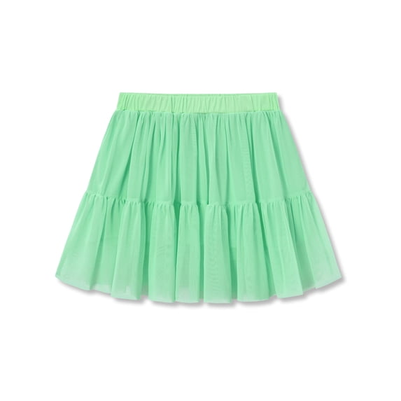 Cooltree Big Girls High Waisted Ruffled Skort - Green Mesh Tulle Flowy Skirt with Built-in Shorts Size 14