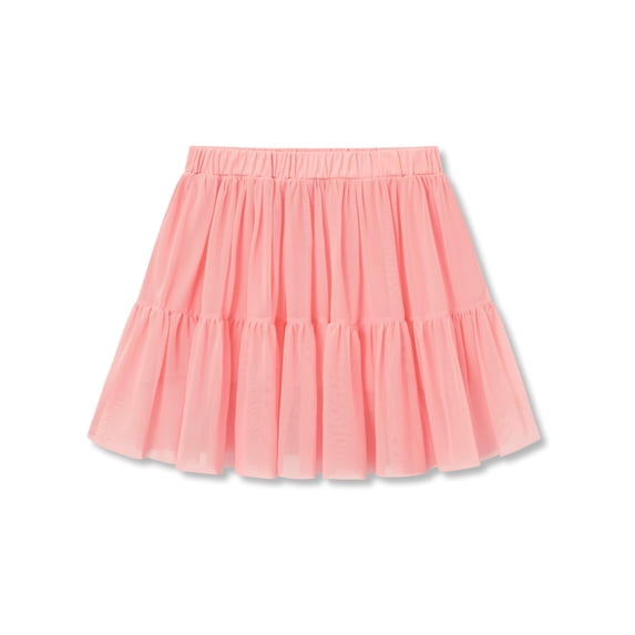 Cooltree Big Girls High Waisted Ruffled Skort - Pink Mesh Tulle Flowy Skirt with Built-in Shorts Size 10