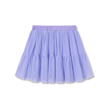 Cooltree Big Girls High Waisted Ruffled Skort - Purple Mesh Tulle Flowy Skirt with Built-in Shorts Size 14