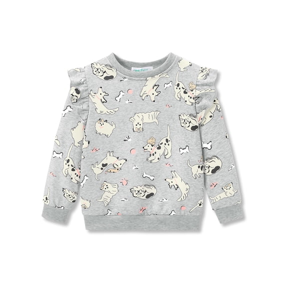 Cooltree Crewneck Sweatshirt for Girls - Cute Puppy Long Sleeve Pullover Ruffle Trim Tops Size 6