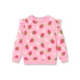 thumbnail image 1 of Cooltree Crewneck Sweatshirt for Girls - Pink Strawberry Long Sleeve Pullover Ruffle Trim Tops Size 4T, 1 of 7