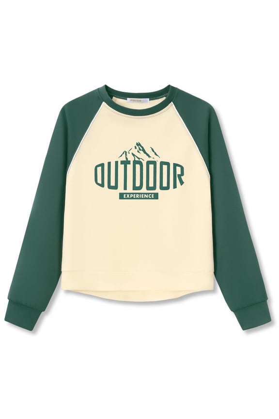 Scuba Knit Sweatshirt for girls - Soft Long Sleeve Lightweight Sporty Yellow & Green Top Size 10