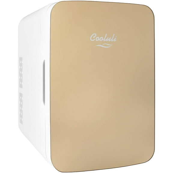 Cooluli Infinity Gold 10 Liter Compact Portable Cooler Warmer Mini Fridge for Bedroom, Office, Dorm, Car - Great for Skincare & Cosmetics (110-240V/12V)