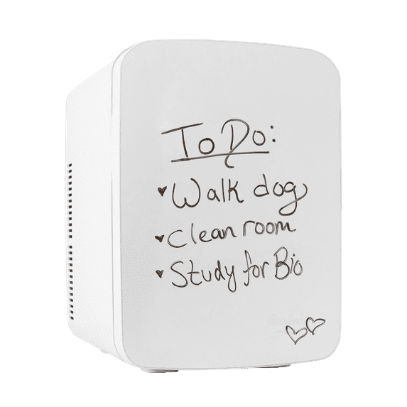 Cooluli Vibe White 15 Liter Compact Portable Cooler Warmer Dry Erase Whiteboard Mini Fridge for Bedroom, Office, Dorm, Car - Great for Skincare & Cosmetics (110-240V/12V)