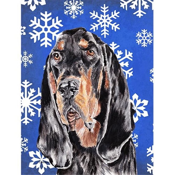 Coonhound Blue Snowflake Winter Flag Canvas House Size