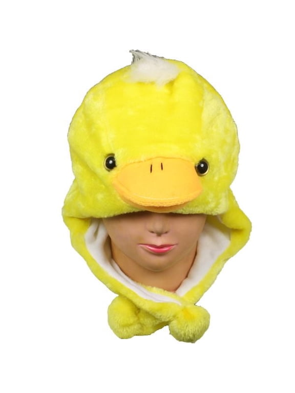 Plush Fleece Animal Hat Yellow Duck with Pon Pons Cute Warm Winter Gift