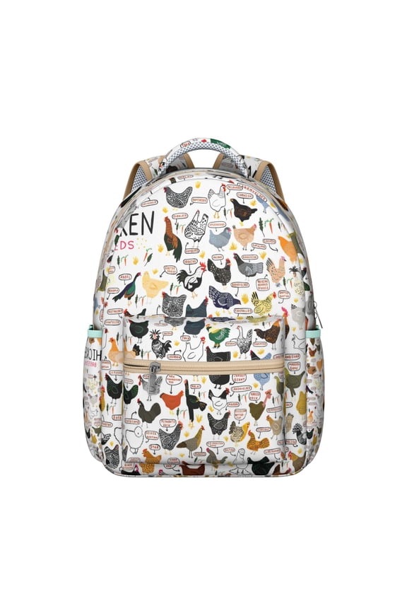 Coop Cluck Chicken Backpack for Student Cute Cartoon Hen Egg Chick Print Rustic Farm Animal Pattern Bookbag for Student