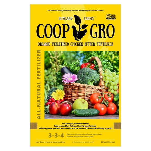 Coop Gro Organic Chicken Litter Fertilizer, 25 lb with OMRI-Certification for Plants and Gardens