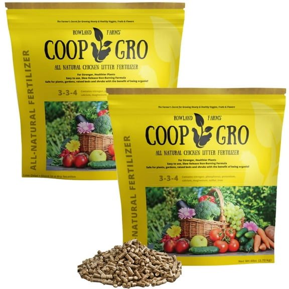 Coop Gro Organic Chicken Manure Fertilizer 6 lb. Bag. All-Natural Plant Food for Vegetable Gardens, Flower Beds, Indoor Plants & Shrubs. Pelleted Fruit Tree Fertilizer 2 Pack