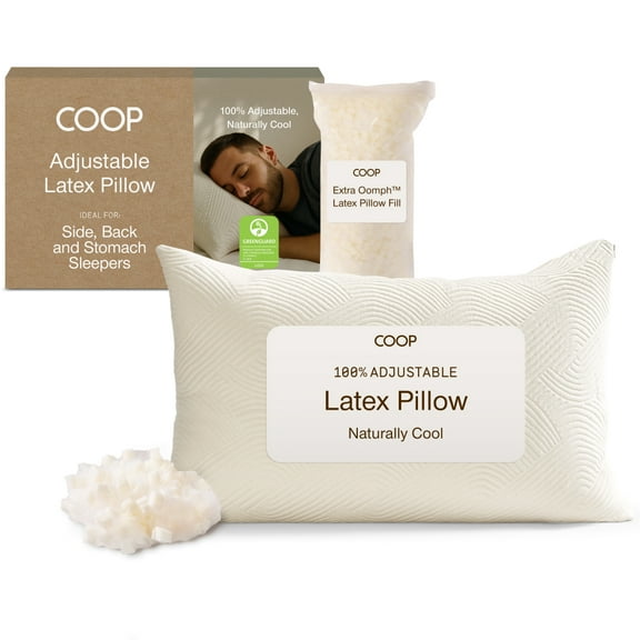 Coop Home Goods Adjustable Latex Pillow Queen, with Talalay Latex & Microfiber Fill, Naturally Cooling, Eco-Friendly, Medium Firm Pillow for Back, Stomach or Side Sleepers