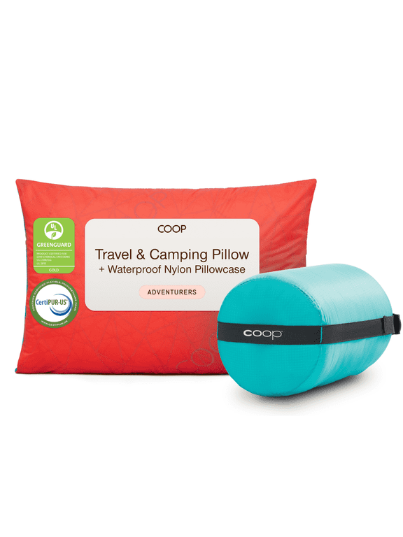 Adjustable Travel Pillow - 1 Camping Pillow and 1 Red Pillowcase Bundle with Compressible Stuff Sack