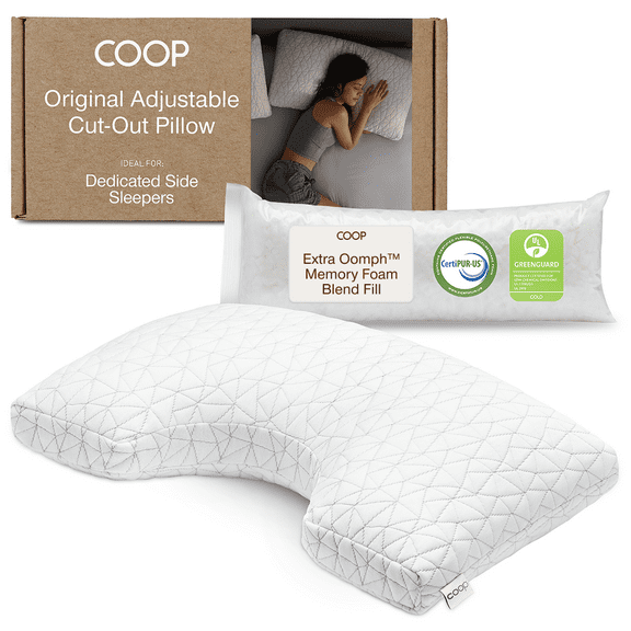 Coop Home Goods Original Cut-Out Pillow, Queen, Memory Foam, Neck Support, Side Sleeper