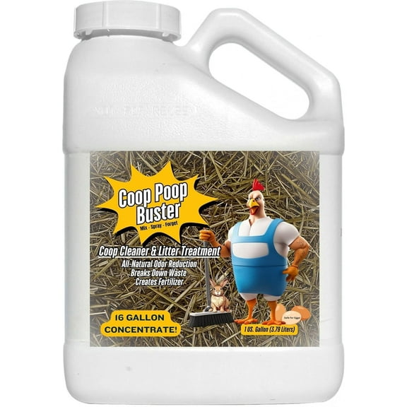 Coop Poop Buster Chicken Coop Cleaner | 16-Gallon Mix | Natural Coop Refresher | Safe & Effective Cleaning | Spray for Coops & Nesting Boxes, Pig Pens, | 1 Gallon Concentrate. 16,000+ Sq Ft