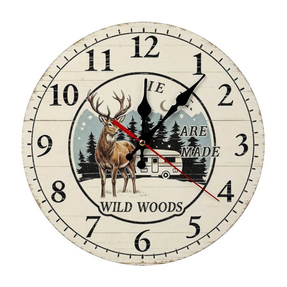 Coop RV Clock Round Wooden Wall Clock, Silent Non-Ticking Decor Clock for Home Multi Room Use