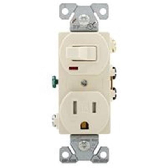 Cooper 3114436 Combination Toggle Switch & Receptacle, 3 Poles - Light Almond