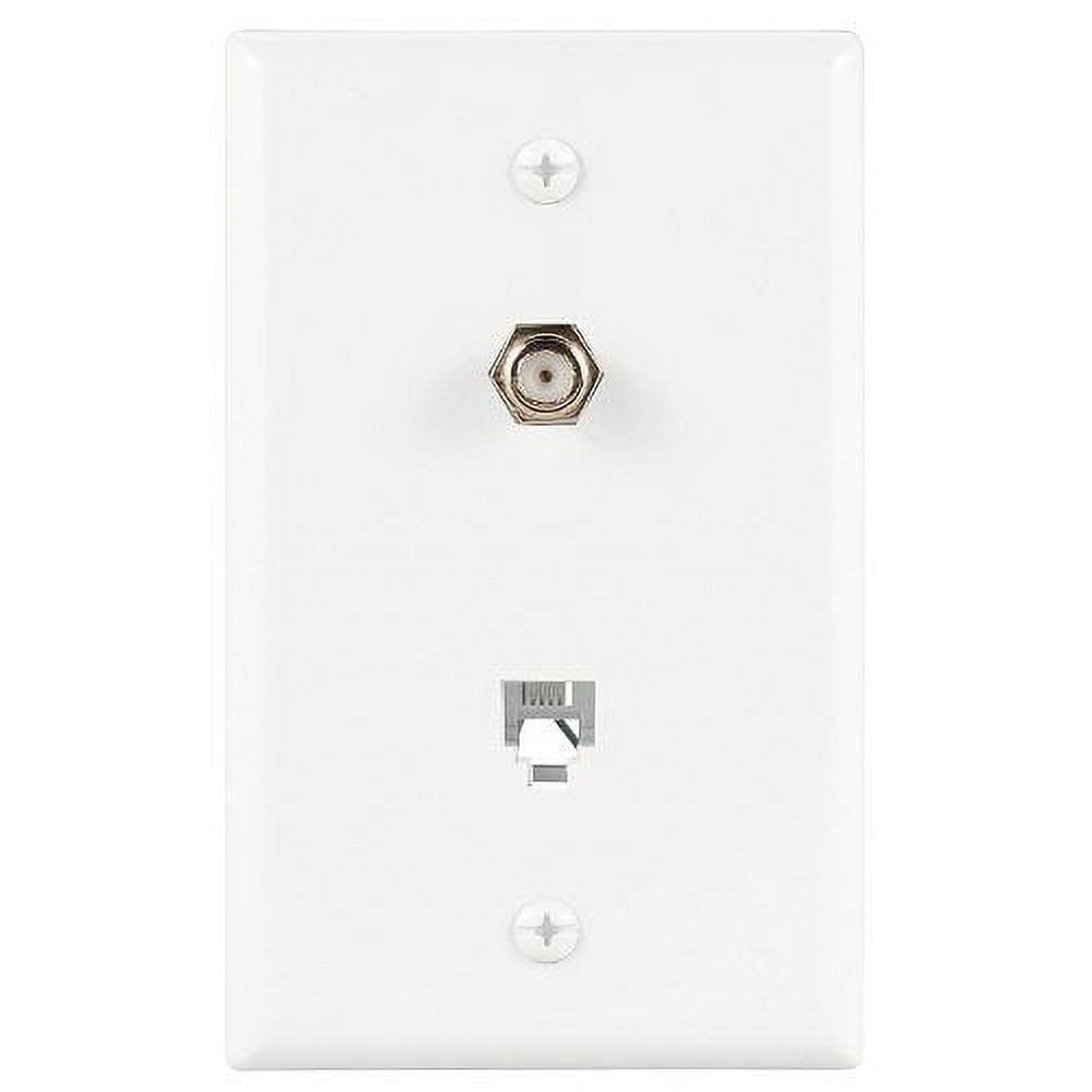 Cooper 35354W White Combination Coax Jack and Four Wire Telephone Jack