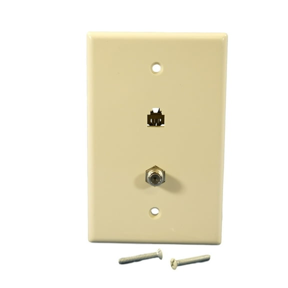 Cooper 3536-4A Almond Mid-Size Combination Coax Jack and Four Wire Telephone Jack Wall Plate