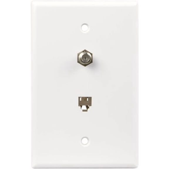 Cooper 3536-4W White Mid-Size Combination Coax Jack and Four Wire Telephone Jack Wall Plate