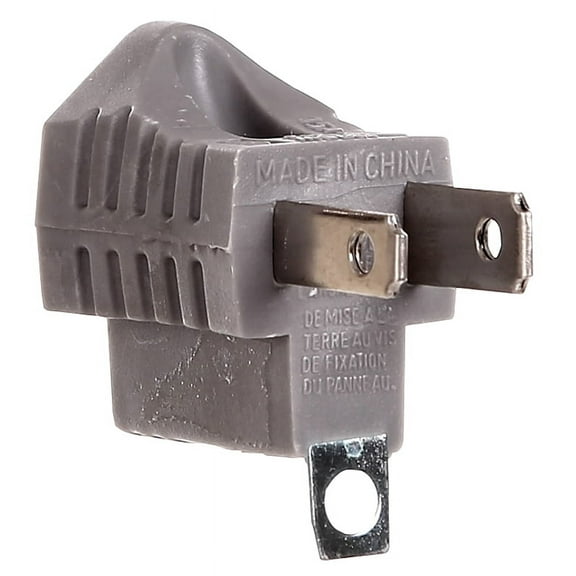 Cooper 419GY Grounding Polarized Outlet Adapter, 125 V, 1 Outlet, 3 Wire, Grey Polypropylene