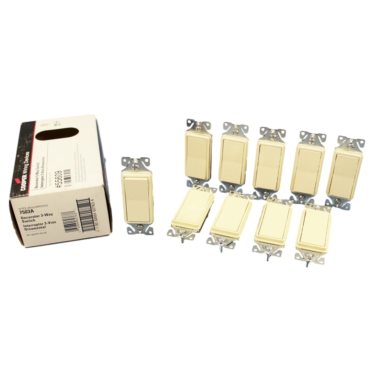 Cooper 7503A Almond Three Way Decorator Rocker Light Switch (Pack of 10 ...