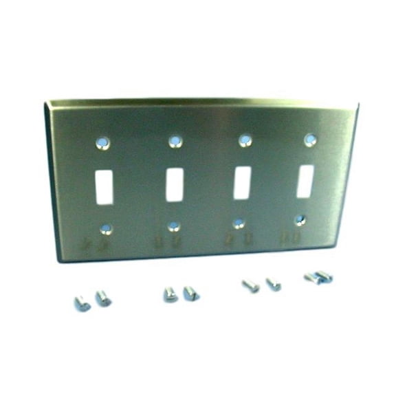 Cooper/Arrow Hart ANTIMICROBIAL Stainless Steel 4-Gang Switch Cover Toggle Wallplate