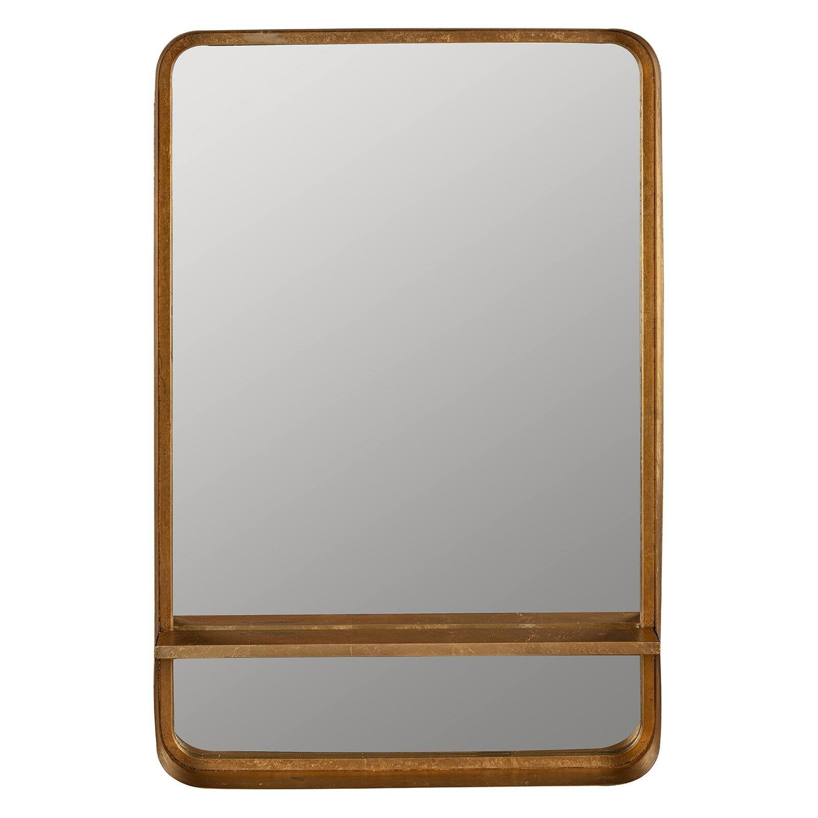 Elegant Rectangular Bronze and Gold Wood Bathroom Vanity Mirror with Shelf