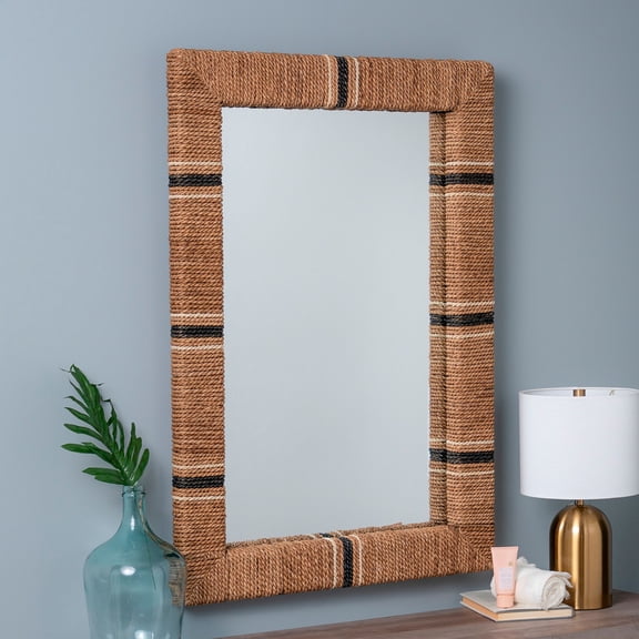 Cooper Classics Louise Natural Navy Tan Jute 28 1/4" x 40 1/2" Wall Mirror