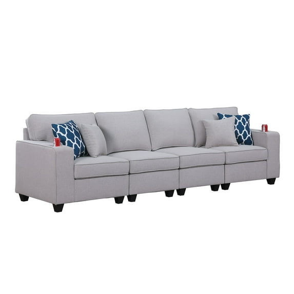 Cooper Collection: Stylish 4-Seater Sofa with Cupholders & Trendy Throw Pillows