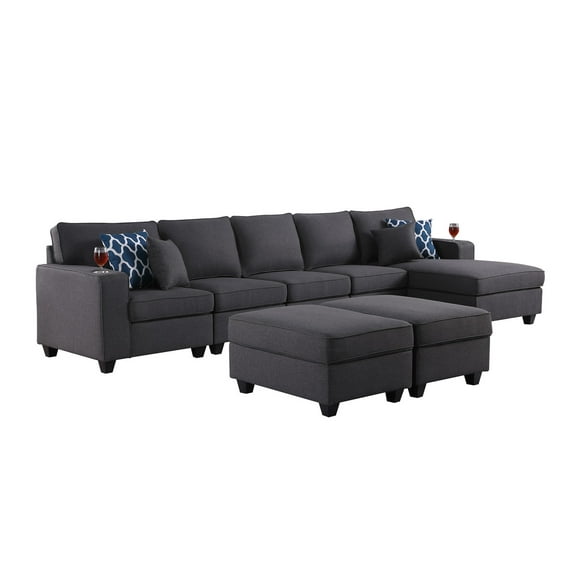 Cooper Collection: Stylish Sectional Sofa Chaise with Ottomans and Cupholder