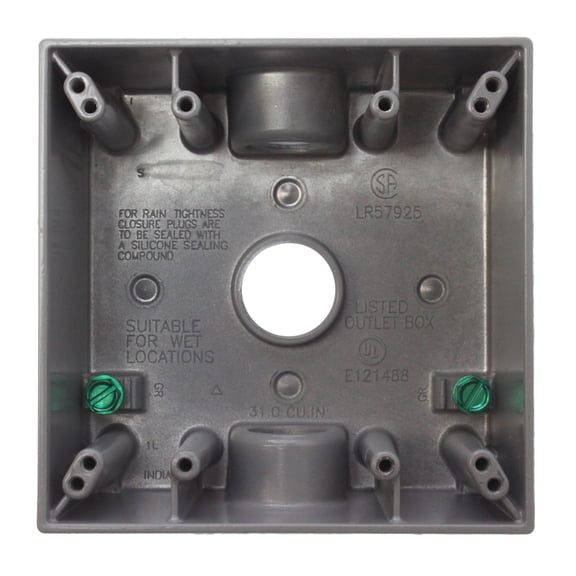 Cooper Crouse-Hinds TP7090 2-Gang Weatherproof Outlet Box, Lugs, (3) 3/4" KO's