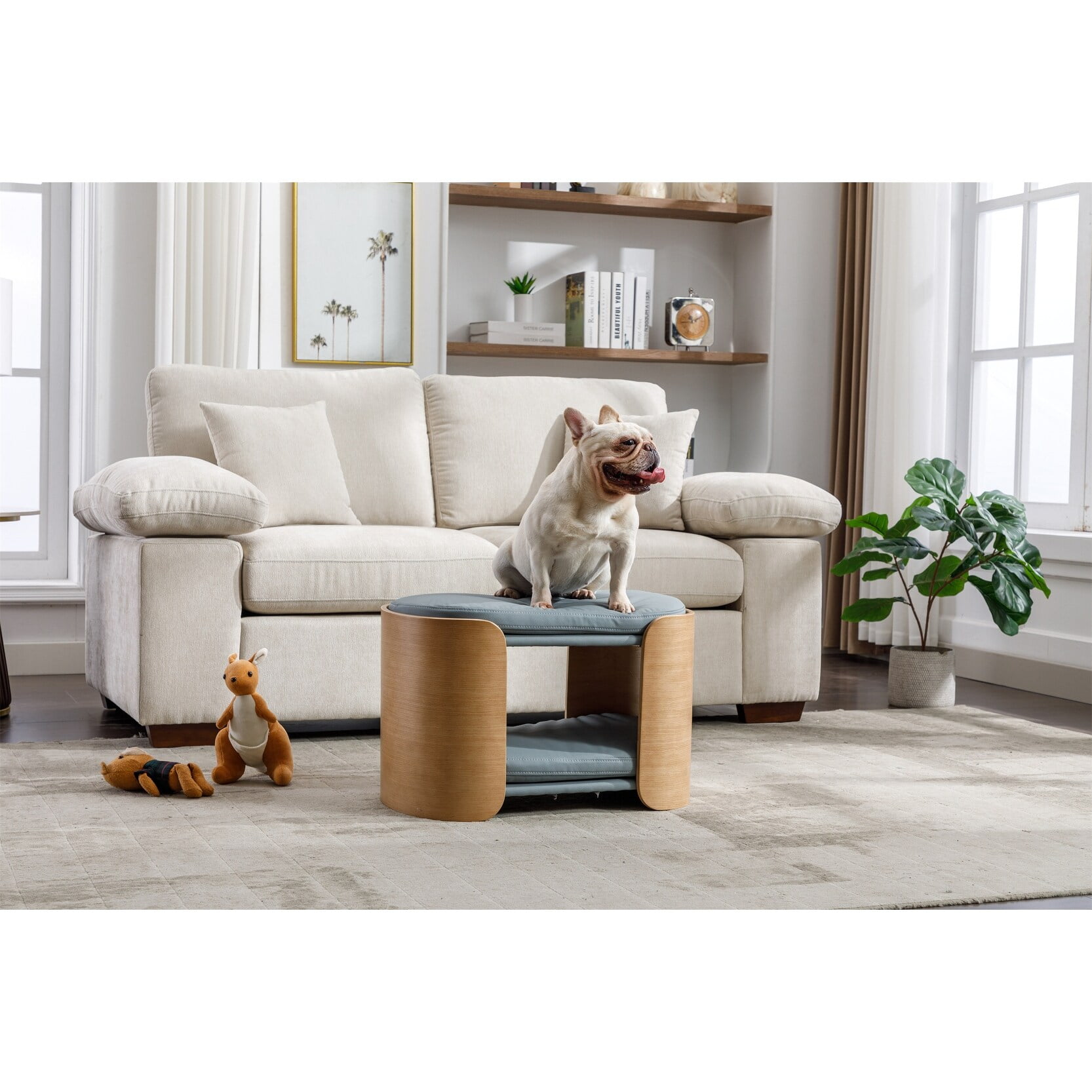 Light Gray Faux Leather Double-Layer Pet Bed Sofa